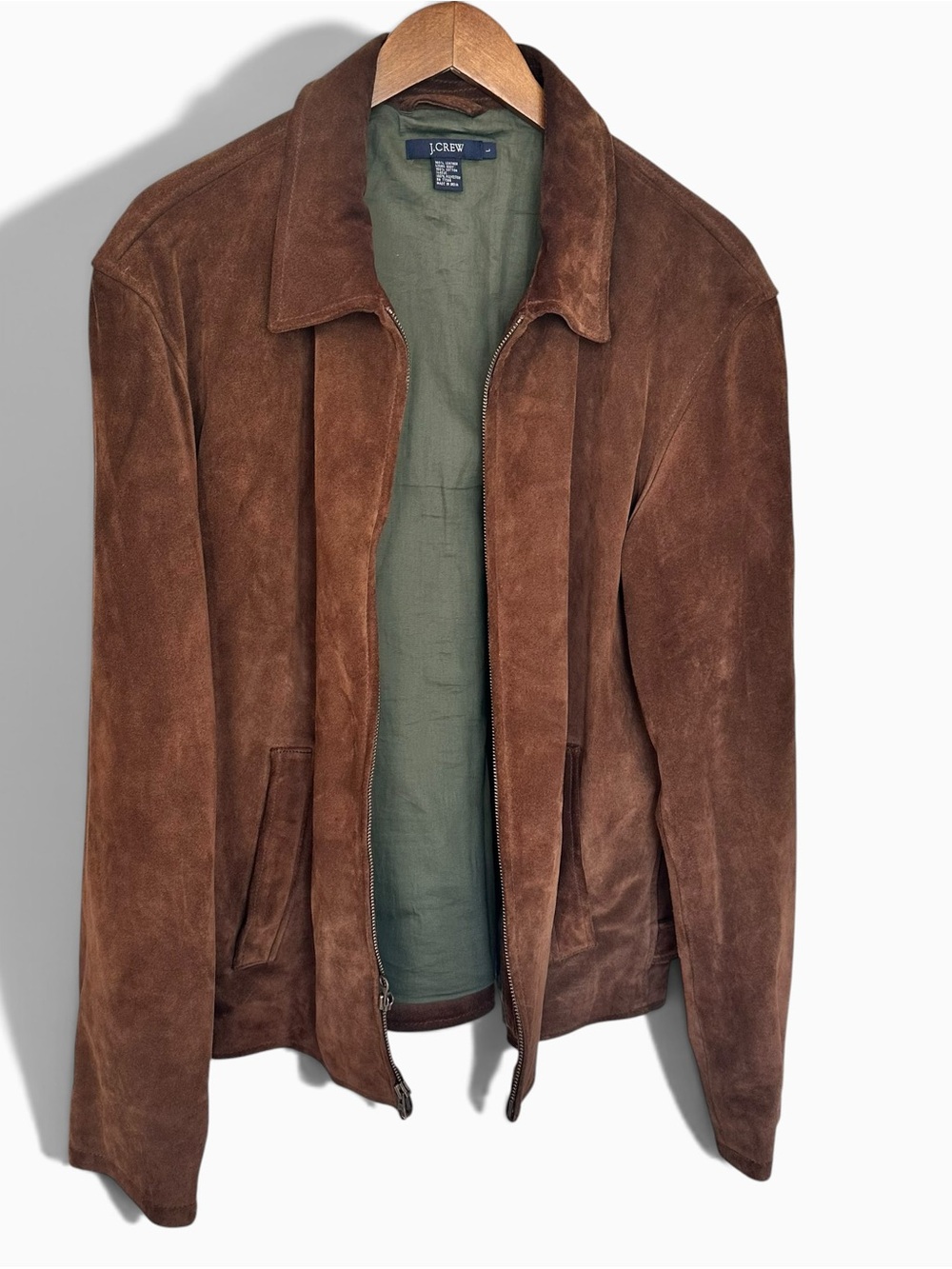 Vintage J.Crew Men's Brown Suede Full-Zip Jacket Cotton Lined Size L